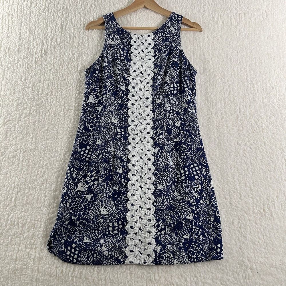 Lilly Pulitzer Target Womens Sleeveless Mini Dress Size 6 Blue White Fish Shelli